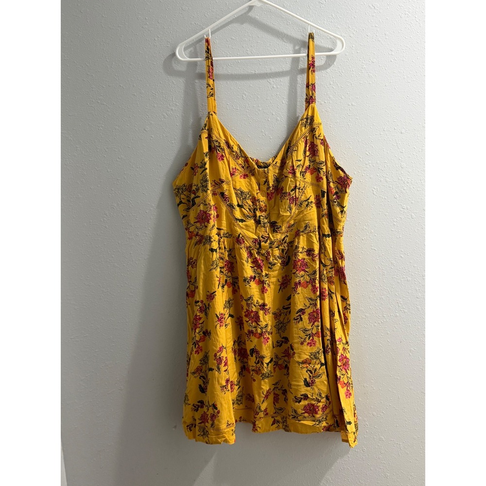 Torrid Yellow Floral Mini Dress Sleeveless Button Front Ladder Lace Size 5
